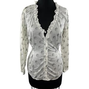 Made in Italy SINEFINE White Gray Button Down Cotton Tie Up Blouse IT 44